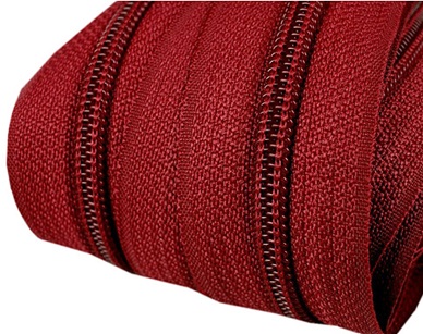 Fermeture éclair au mètre maille 5mm nylon rouge bordeaux + 2 curseurs