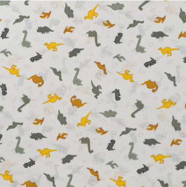 Coton Popeline dinosaure fond blanc