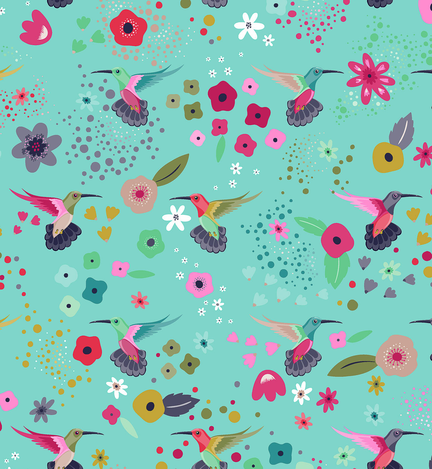 Microfibre acrylique touché coton colibri fond bleu ciel