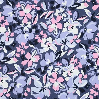 French terry fleurs bleu marine, ciel et rose Poppy – Image 3