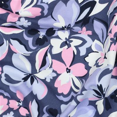 French terry fleurs bleu marine, ciel et rose Poppy – Image 2