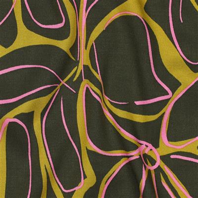 Viscose stretch rosella vert fleur anis et rose – Image 3