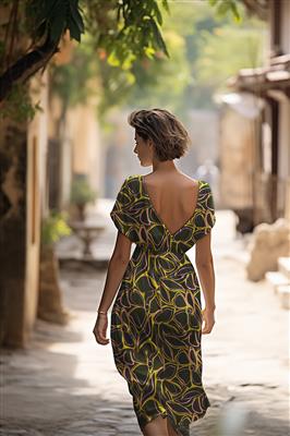 Viscose stretch rosella vert fleur anis et rose – Image 2