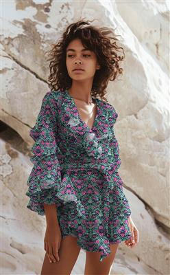 Viscose digital fleurs violette fond bleu vert – Image 2