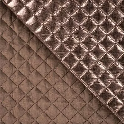 Tissu doudoune matelassé métallisé bronze fourré marron