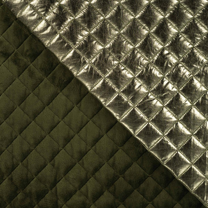 Tissu doudoune matelassé métallisé kaki