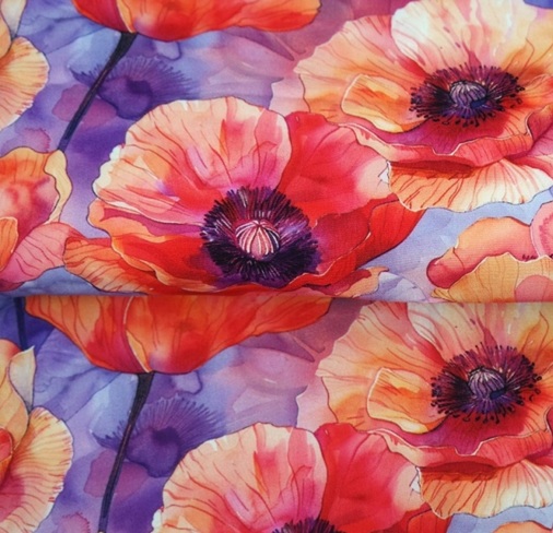 Viscose coquelicot fond parme Stenzo