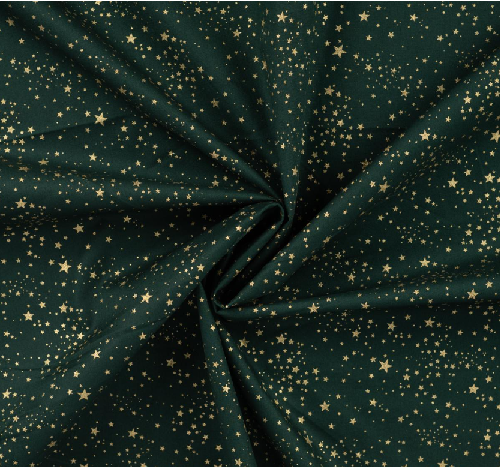 Coton Noël étoiles dorées fond vert