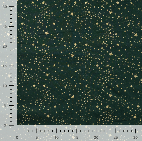 Coton Noël étoiles dorées fond vert