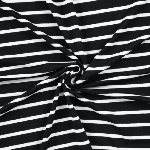 Jersey viscose marinière noir et blanc 15/5 mm