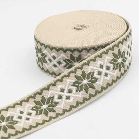 Sangle 38mm kaki et écru motif géométrique