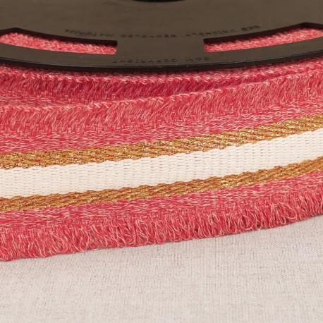 Sangle polyester 50 mm chiné rouge or frangette