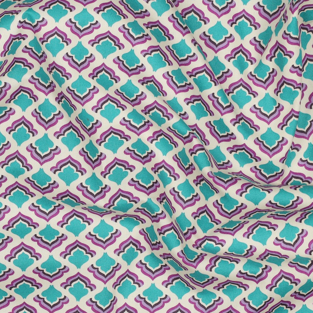 Coton Popeline Poppy motif carreau ciment violet bleu – Image 3