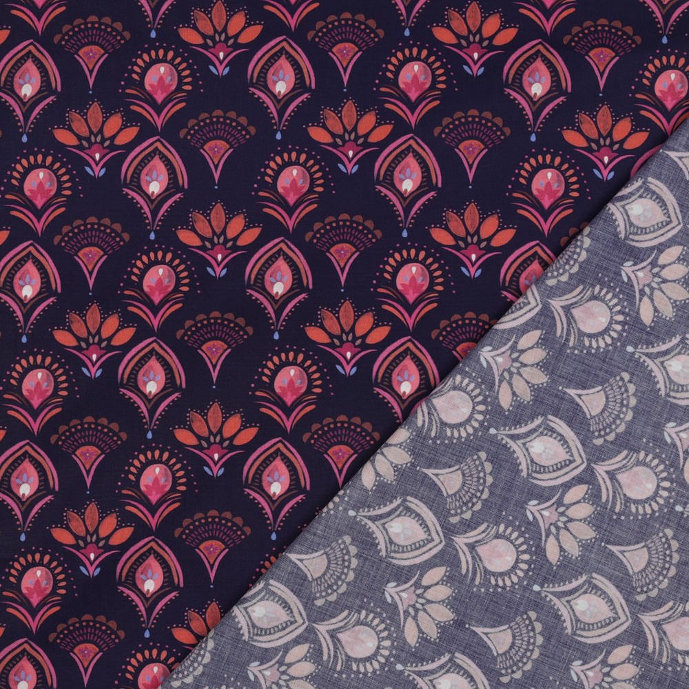 Coton Popeline Poppy fleurs motif indien fond marine – Image 3