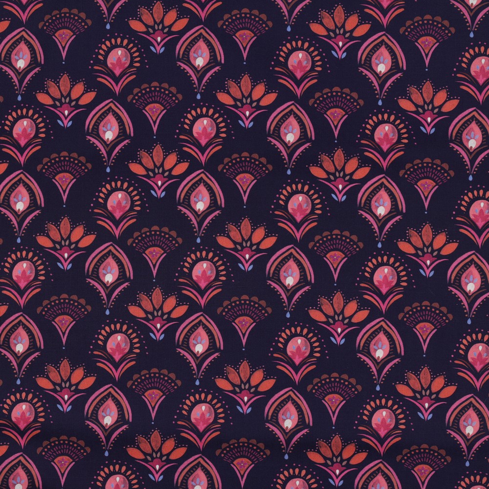 Coton Popeline Poppy fleurs motif indien fond marine – Image 5