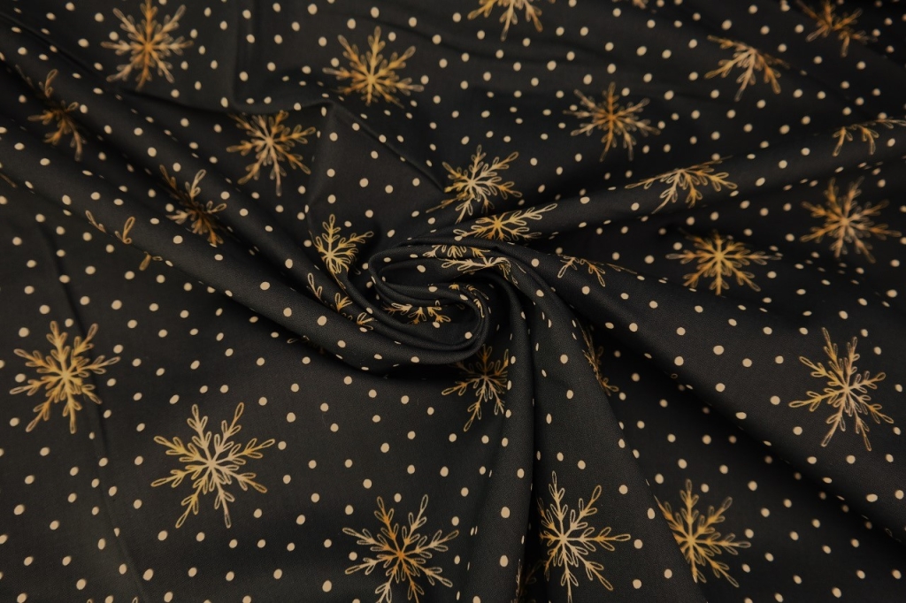 Popeline coton Noël étoile et pois fond noir Stenzo