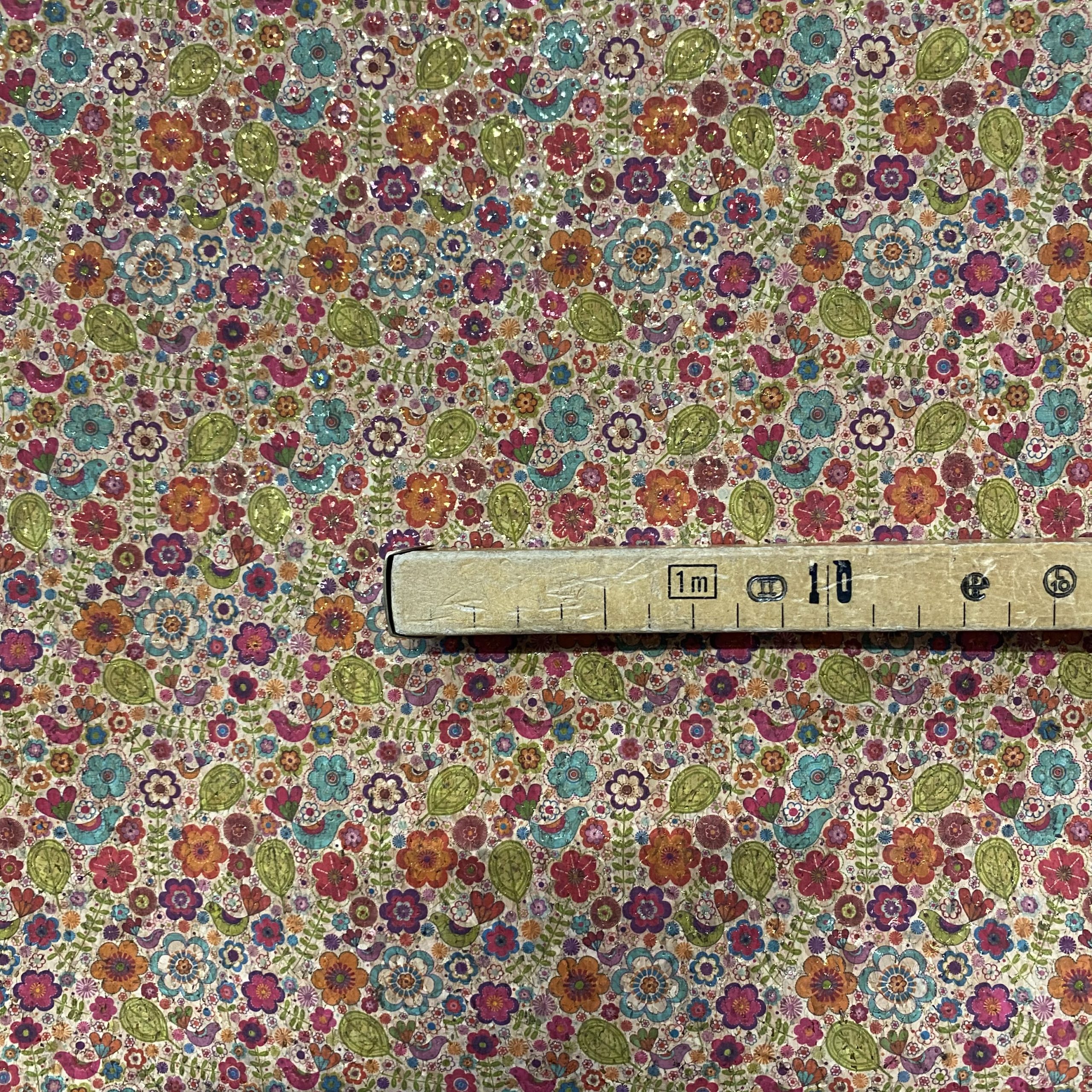 Liège au mètre fleurs oiseaux et lurex – Image 2