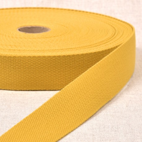Sangle polyester effet coton 30 mm jaune moutarde
