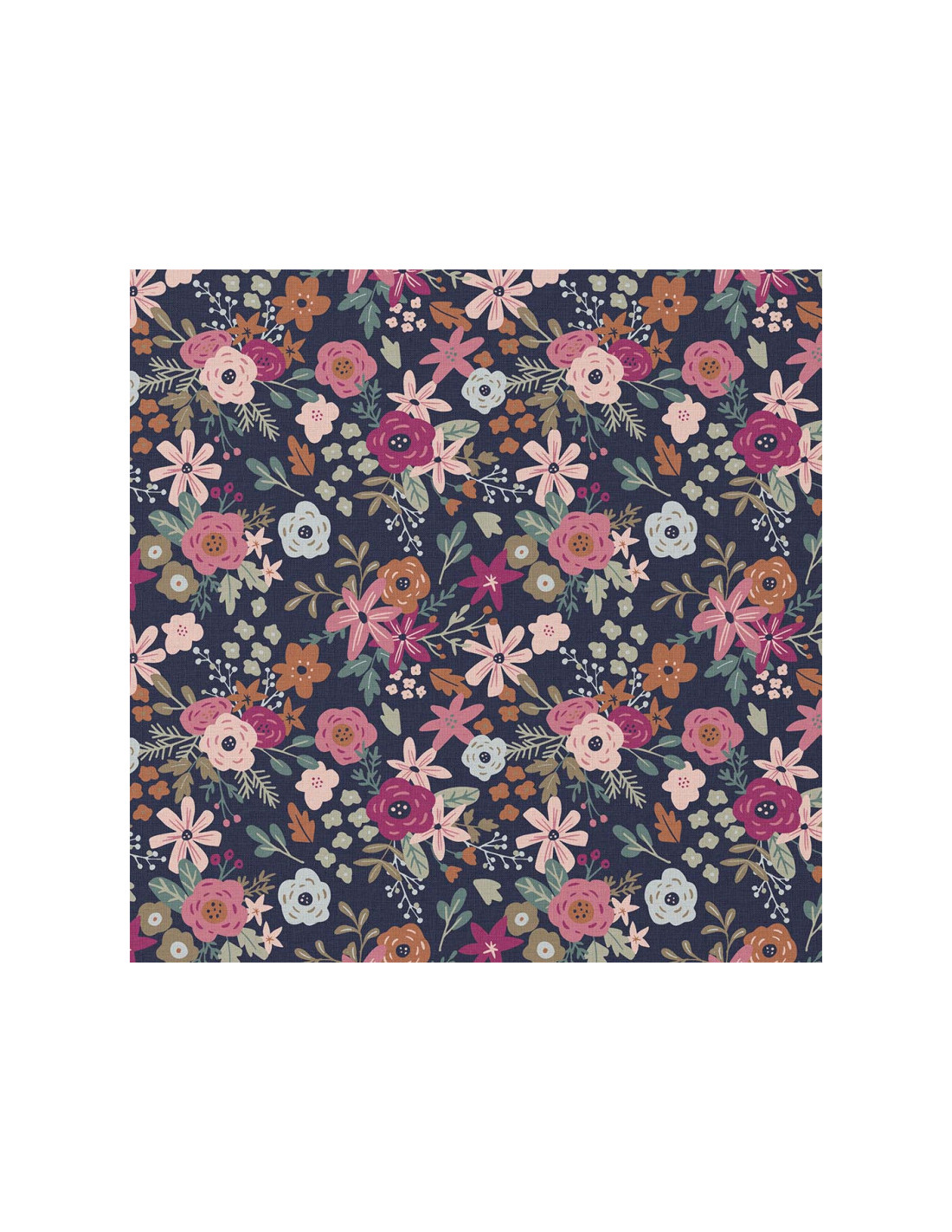 Coton Olga fleurs marine – Image 3