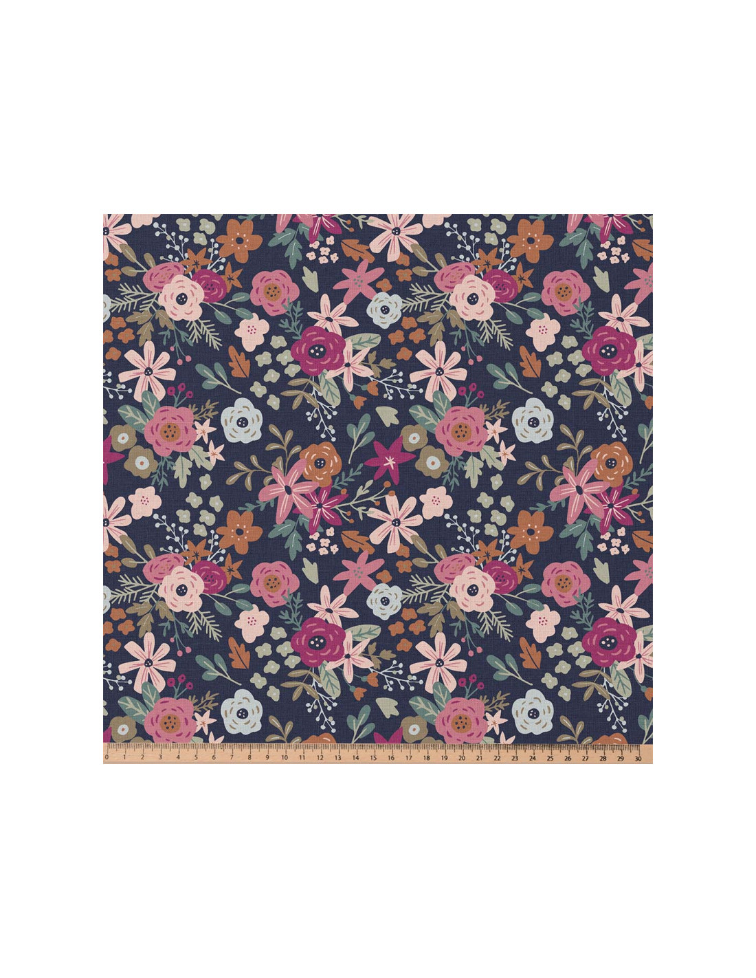 Coton Olga fleurs marine