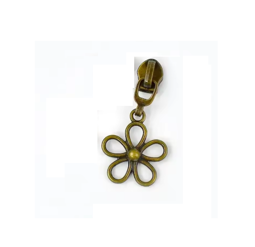 Curseur fleur bronze maille nylon 5mm