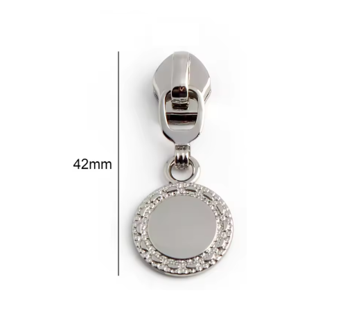 Curseur médaillon pour fermeture nylon métallique #5 argent