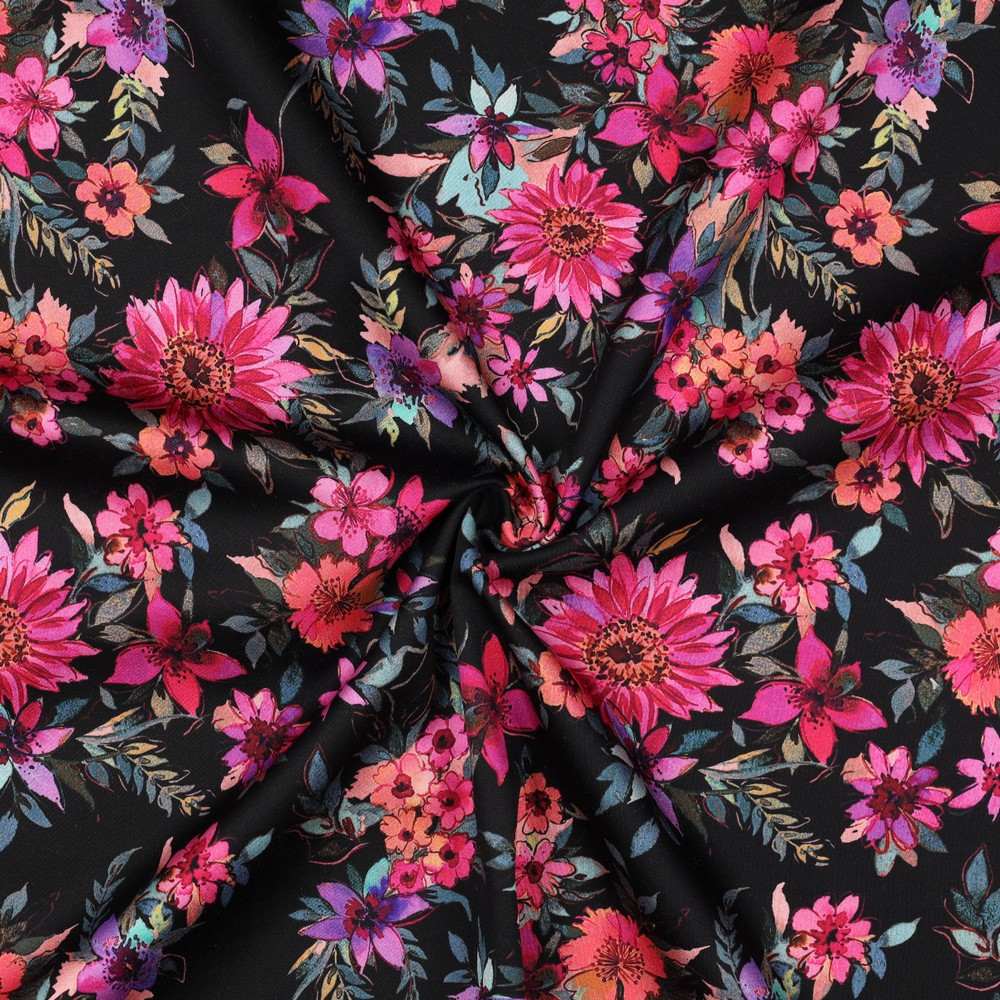 Satin de coton fleurs digitale noir – Image 2