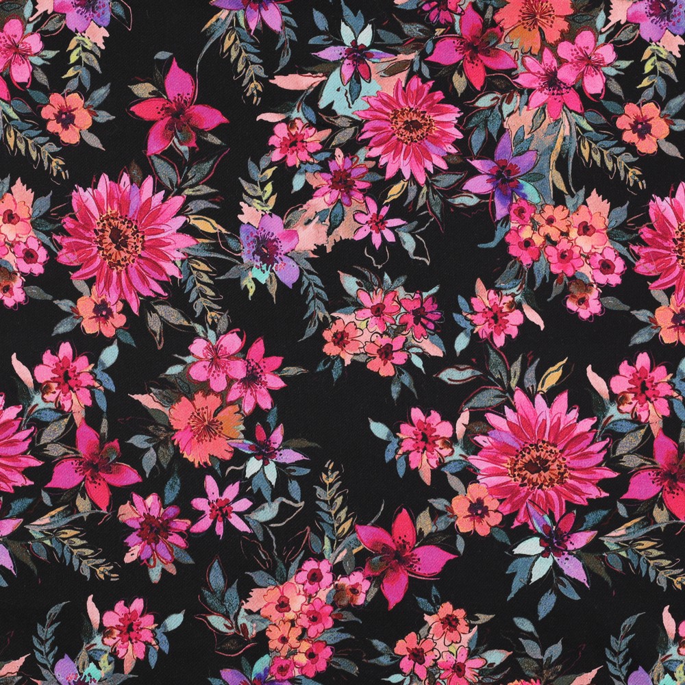 Satin de coton fleurs digitale noir – Image 4