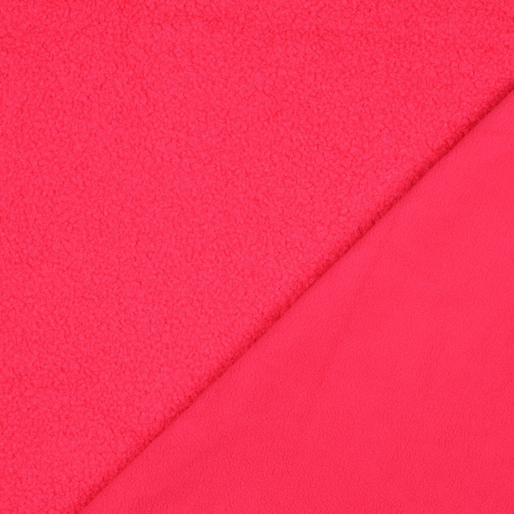 Tissu bouclette doublé polaire rose fluo