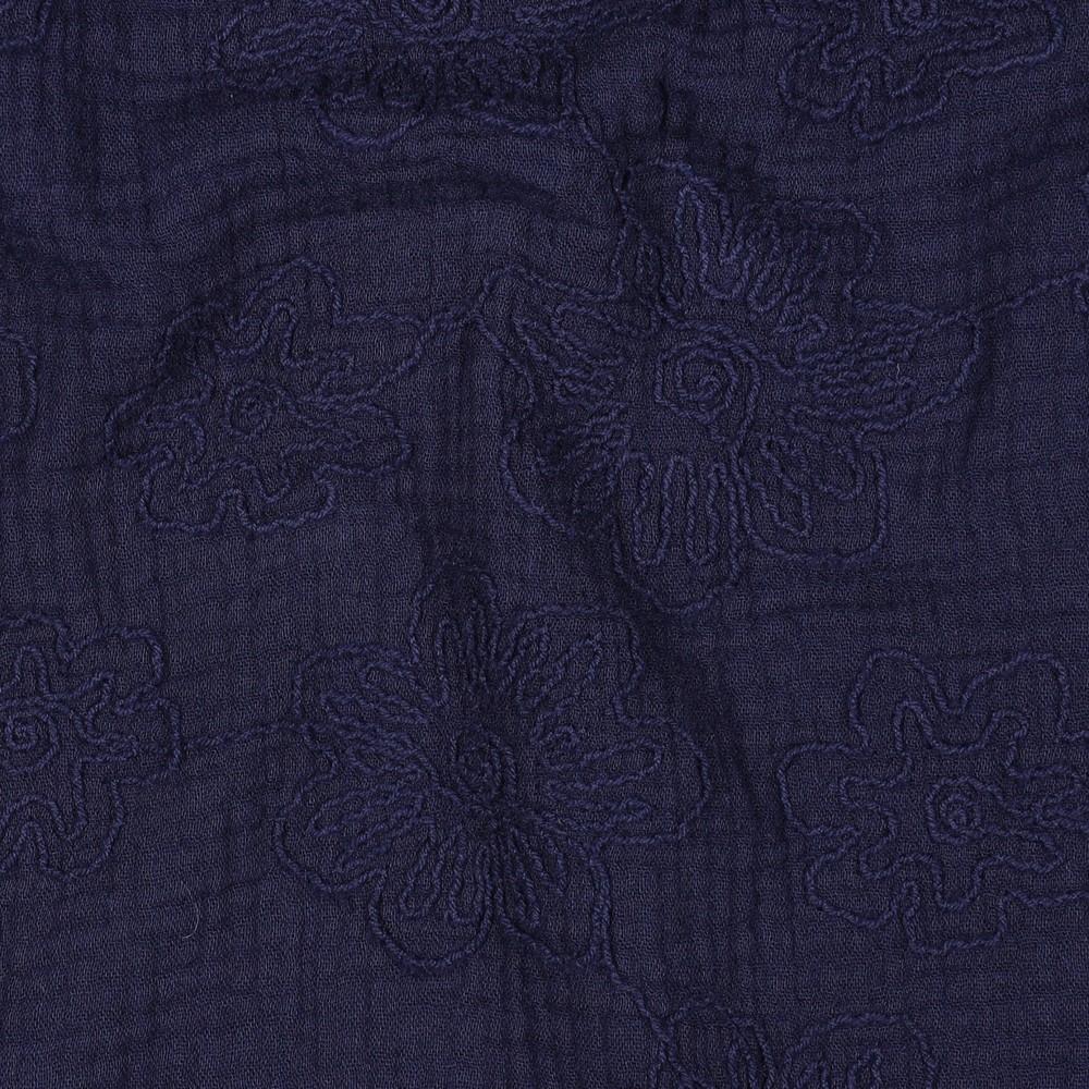 Double Gaze fleur brodée fleurs marine fond marine – Image 5