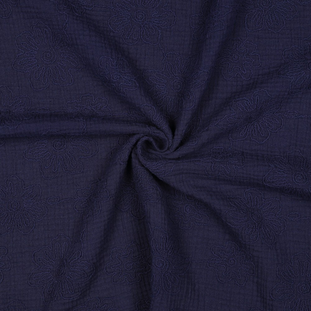 Double Gaze fleur brodée fleurs marine fond marine – Image 4