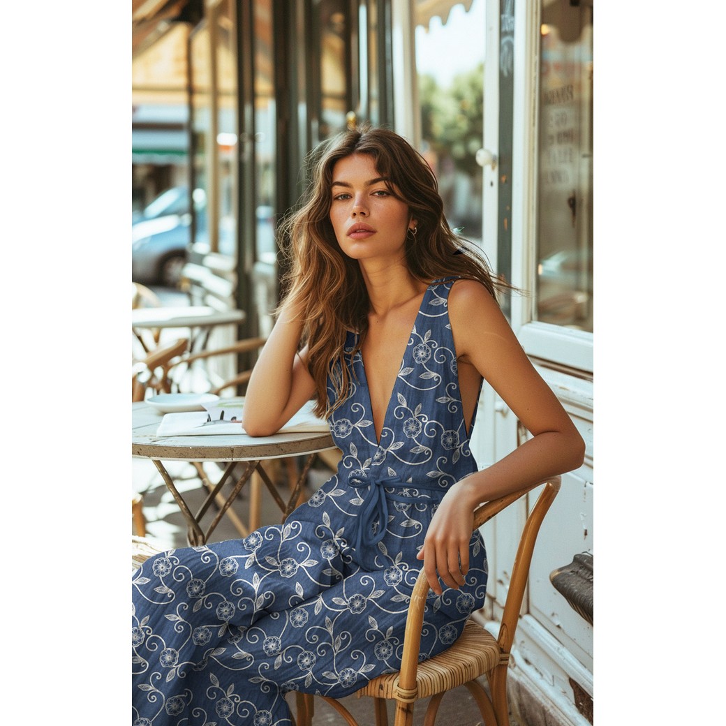 Jean Chambray brodé fleurs Lola – Image 2