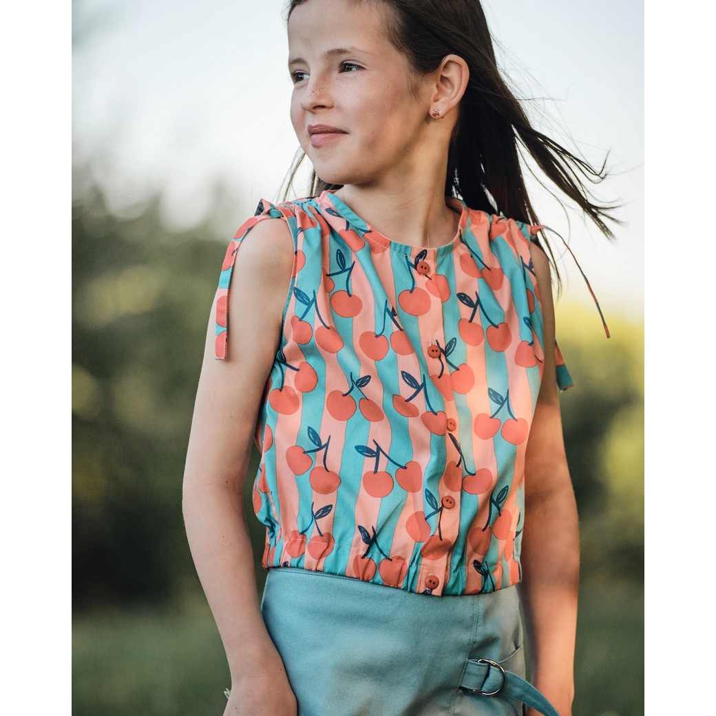 Coton Popeline rayé orange pétrole cerise – Image 5