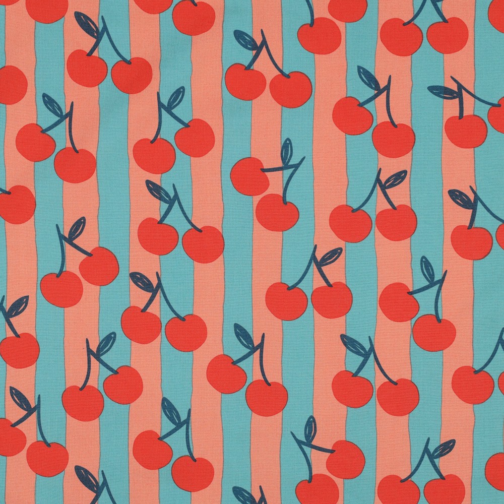 Coton Popeline rayé orange pétrole cerise – Image 7