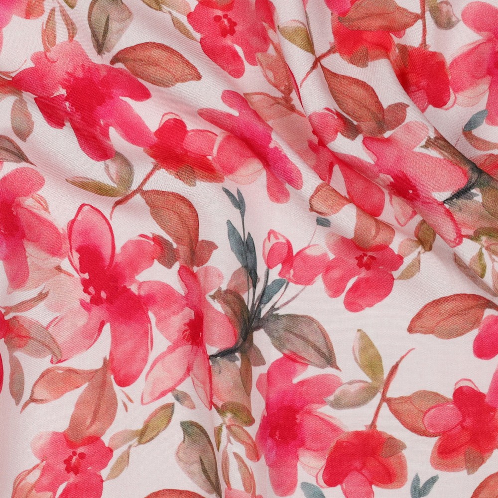 Viscose radiance fleurs aquarelle fond blanc cassé – Image 5