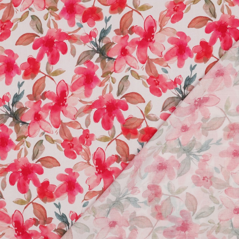 Viscose radiance fleurs aquarelle fond blanc cassé – Image 4