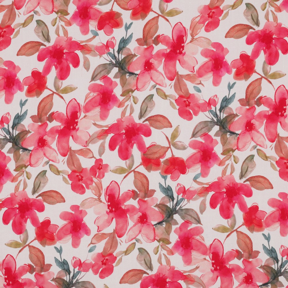 Viscose radiance fleurs aquarelle fond blanc cassé – Image 3