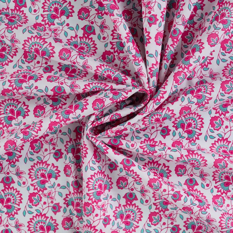Voile de Popeline coton fleurs indiennes rose – Image 3