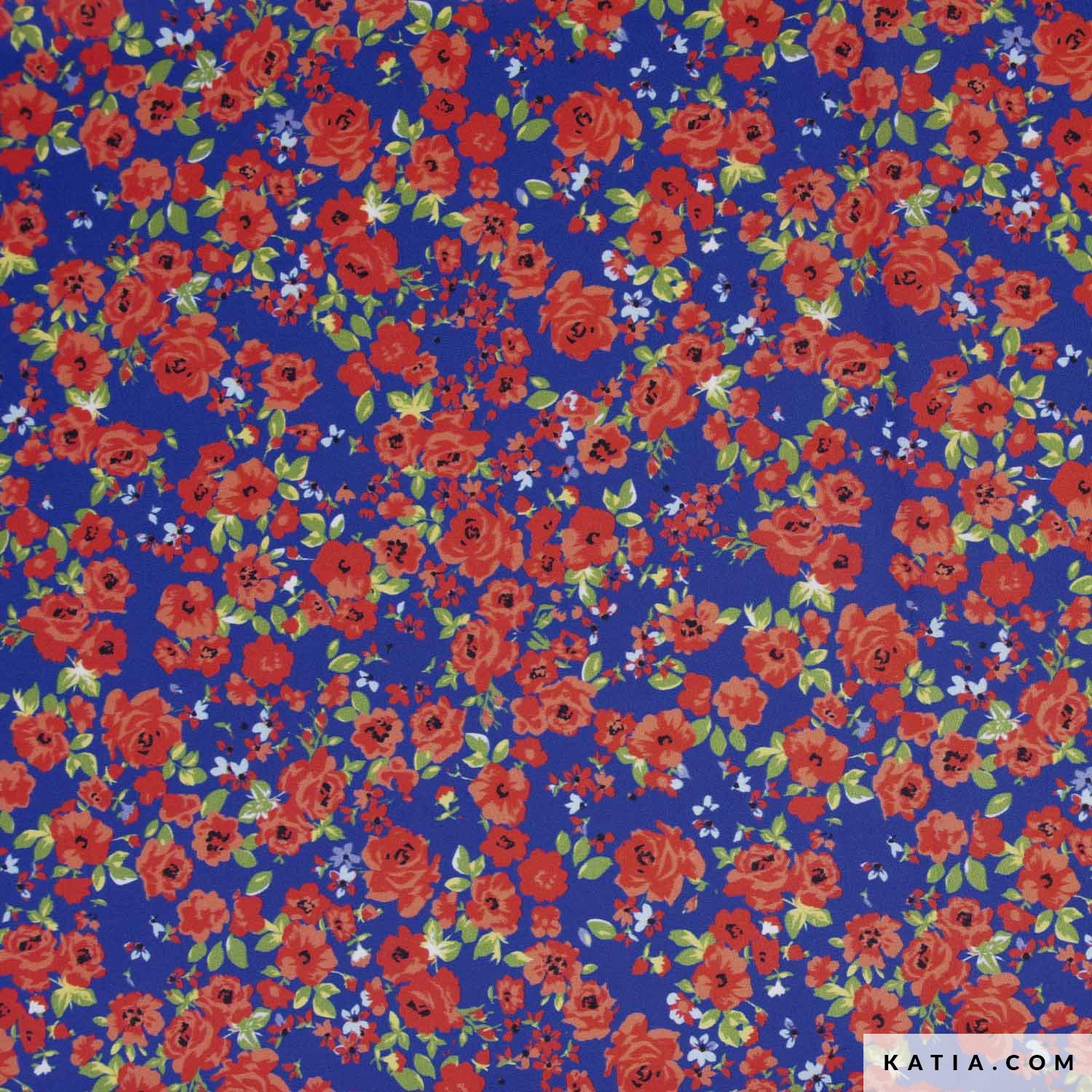 Popeline oeillet rouge fond bleu – Image 2