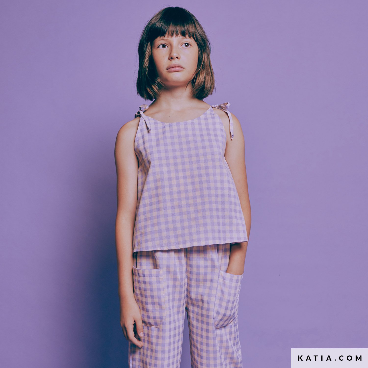 Seersucker vichy Abricot Lilac – Image 3
