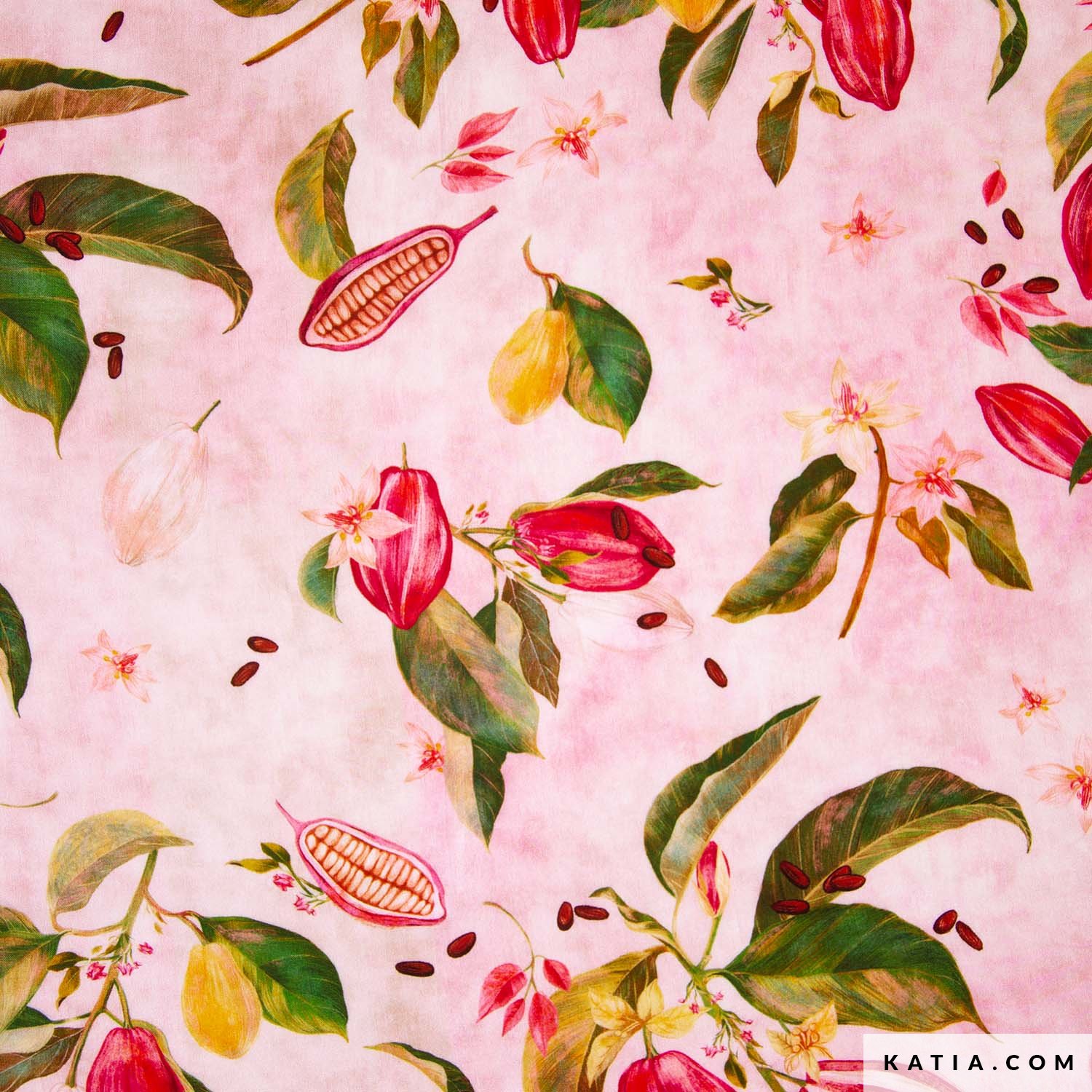 Viscose Katia fruit cacao fond rose – Image 4