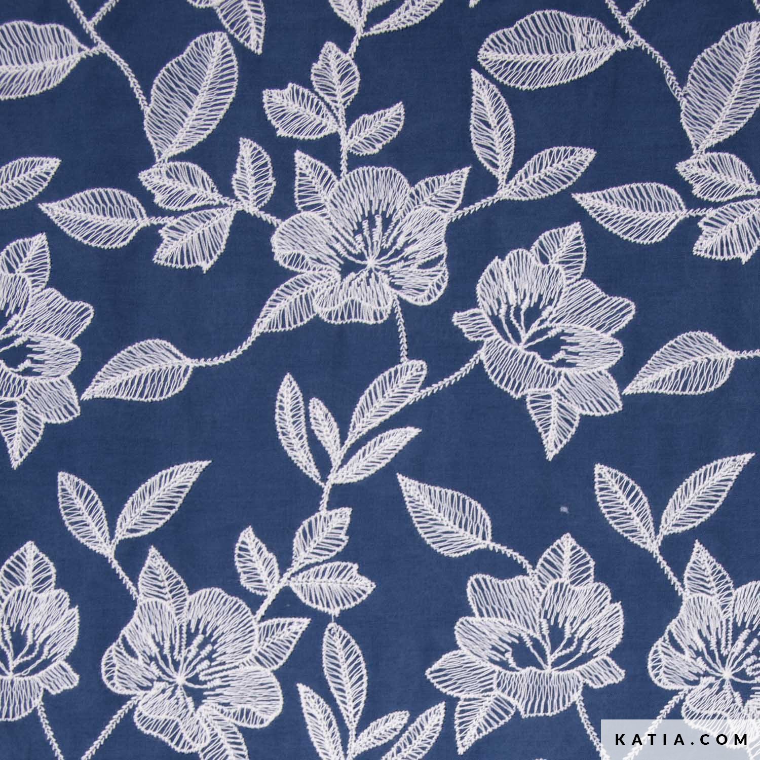 Voile de coton jean brodé fleurs – Image 6