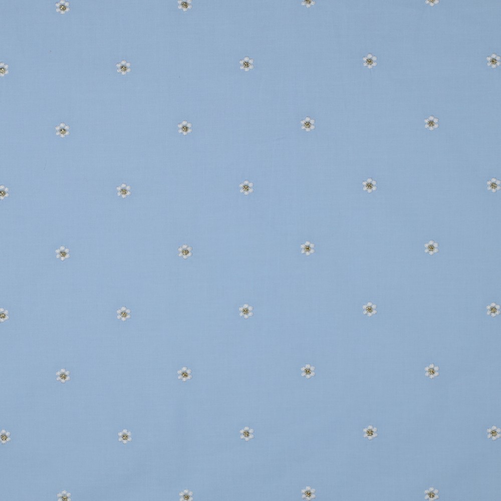 Voile de coton bleu ciel brodé marguerite or blanc – Image 5
