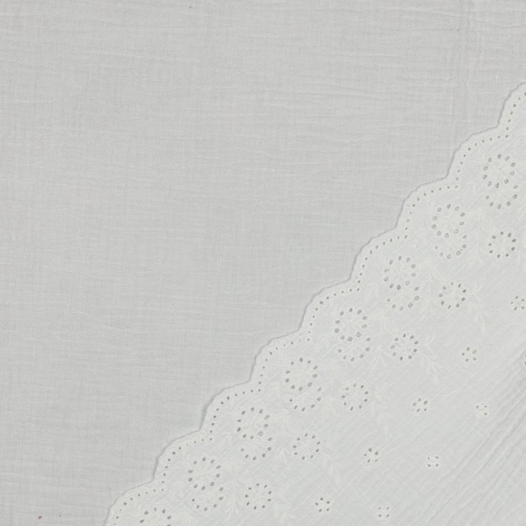 Double Gaze festonnée brodée blanche – Image 4