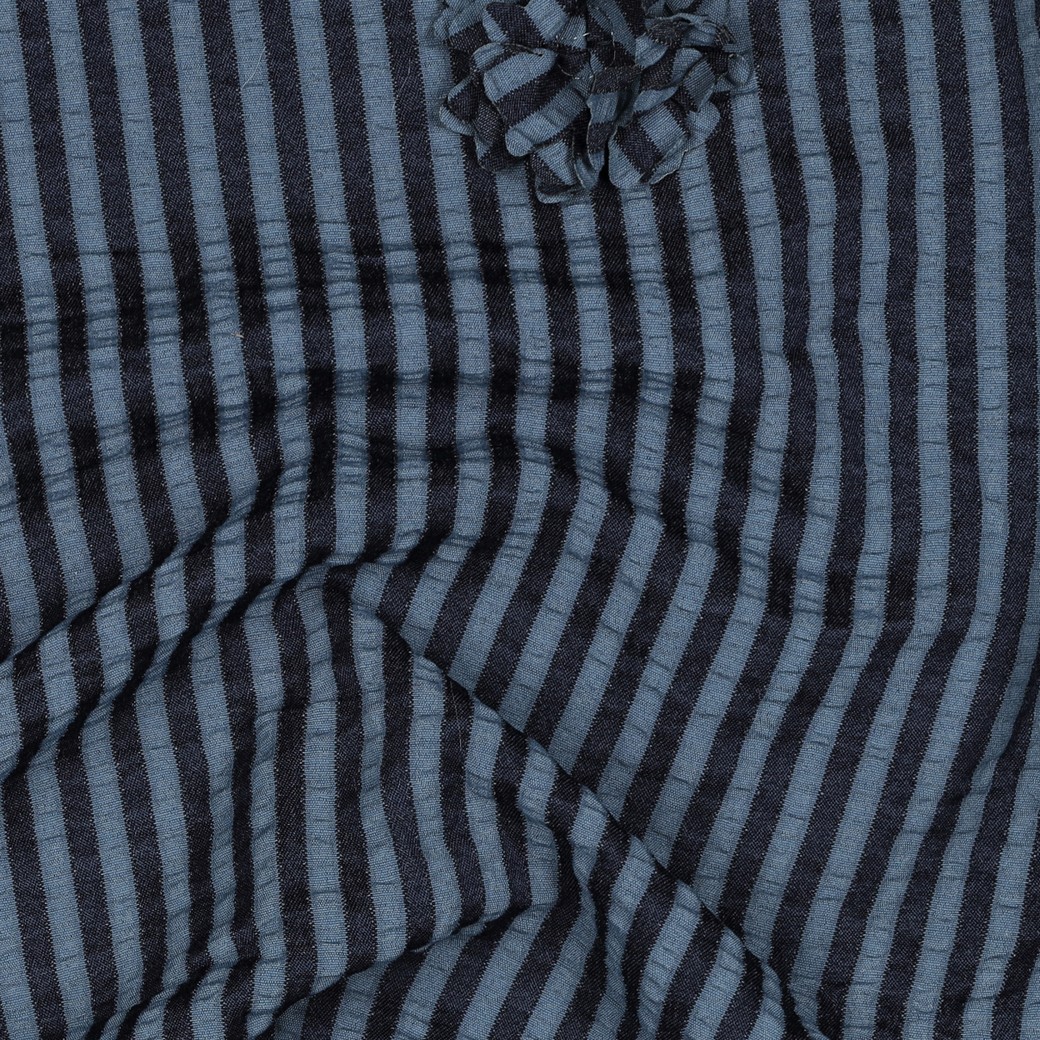 Viscose Seersucker rayé fleurs relief