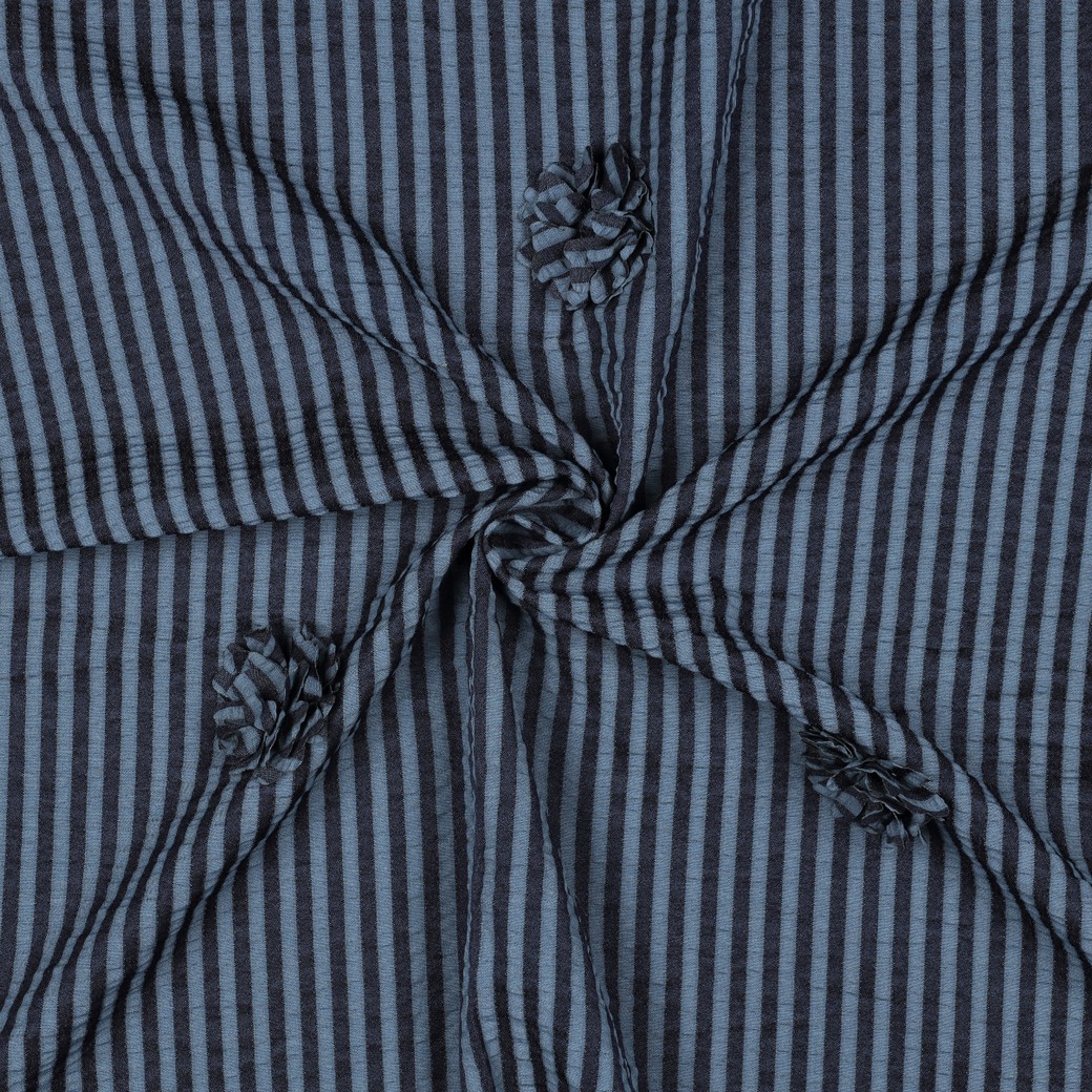 Viscose Seersucker rayé fleurs relief