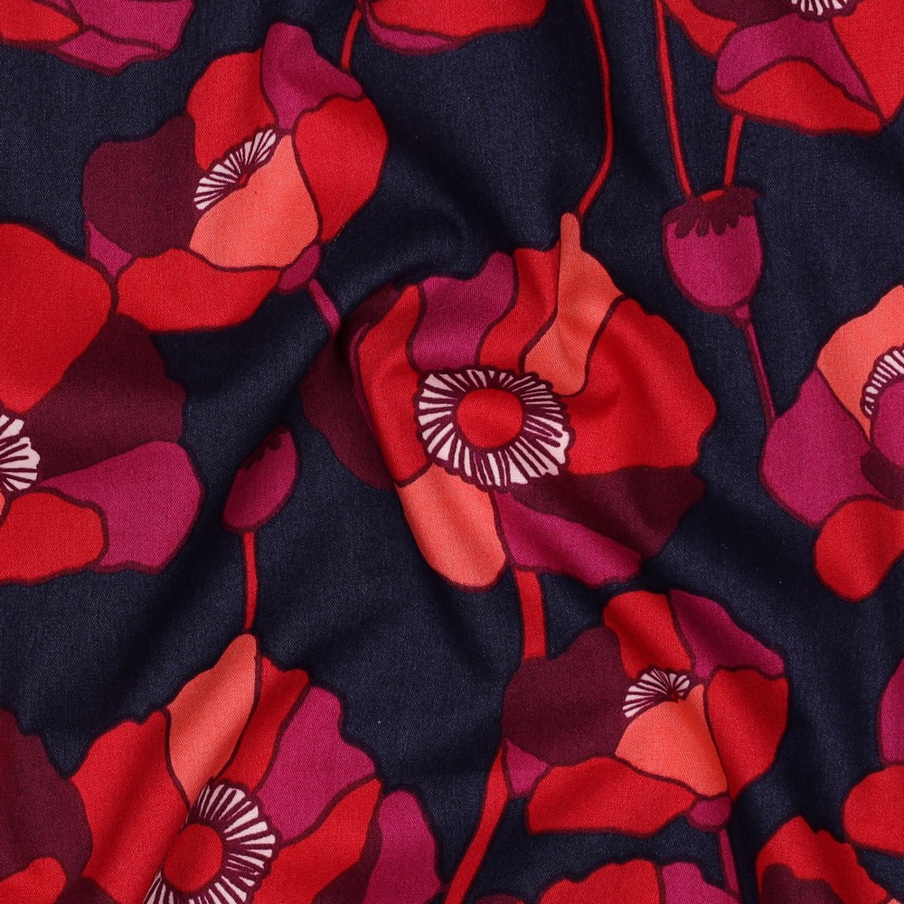 Coton de viscose coquelicot rouge violet fond bleu – Image 5