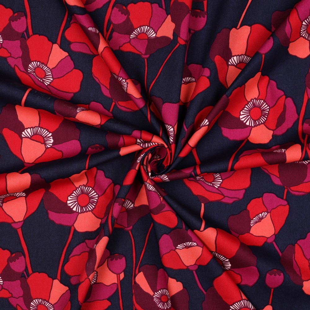Coton de viscose coquelicot rouge violet fond bleu – Image 6