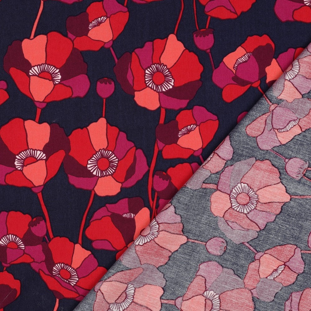Coton de viscose coquelicot rouge violet fond bleu – Image 7