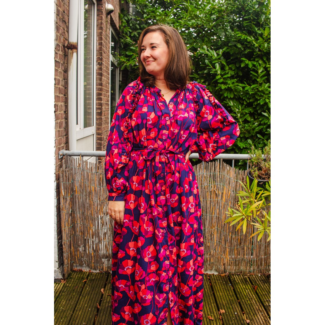 Coton de viscose coquelicot rouge violet fond bleu – Image 3